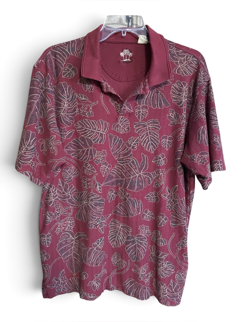 Arrow Men's Maroon Tropical Print Polo Shirt Size L